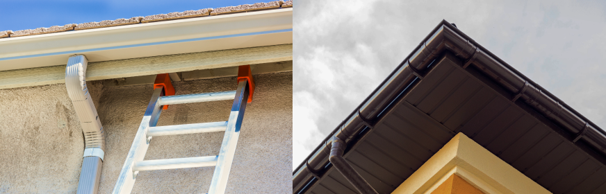 ladder setup for gutter installation on residential property